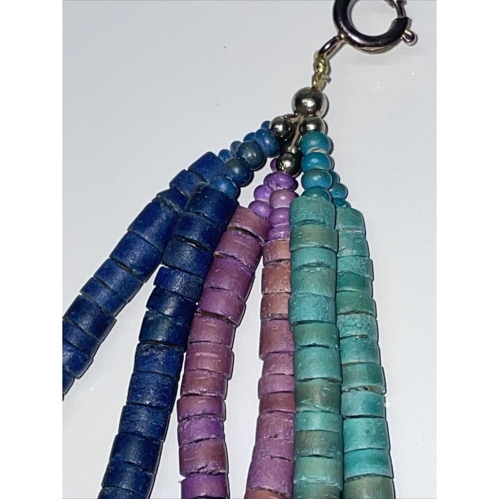 Vintage multi strand multi color purple green & blue wood beaded necklace Circle - Picture 15 of 15